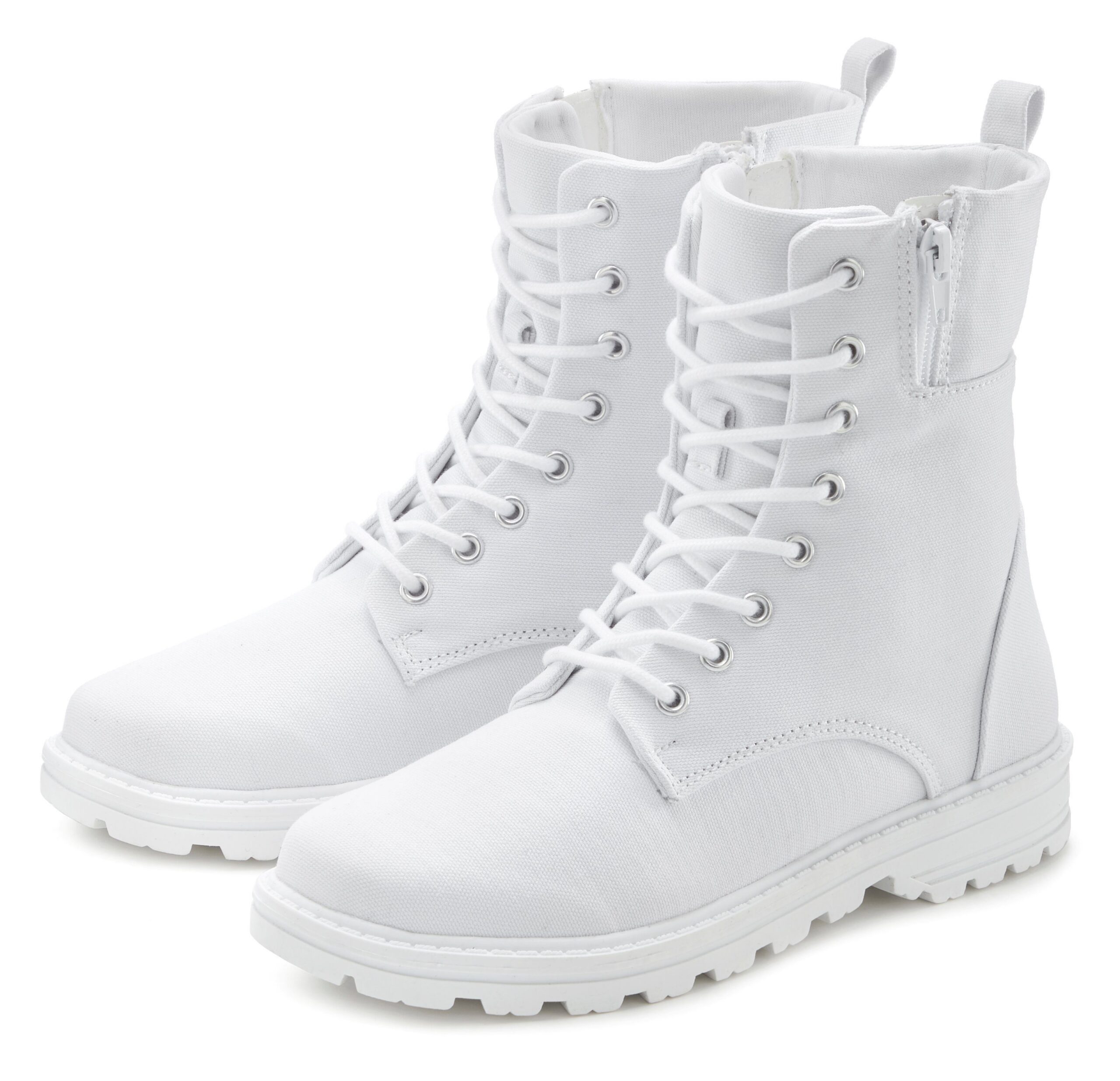 Lascana Stiefelette Zum Schnueren In Modischer Combat Optik Mit Reissverschluss Vegan